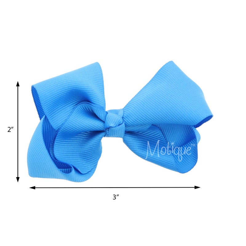 Motique Accessories 3 Inch Grosgrain Bow for Little Girls- Set of 2 (Blue) - Image 2
